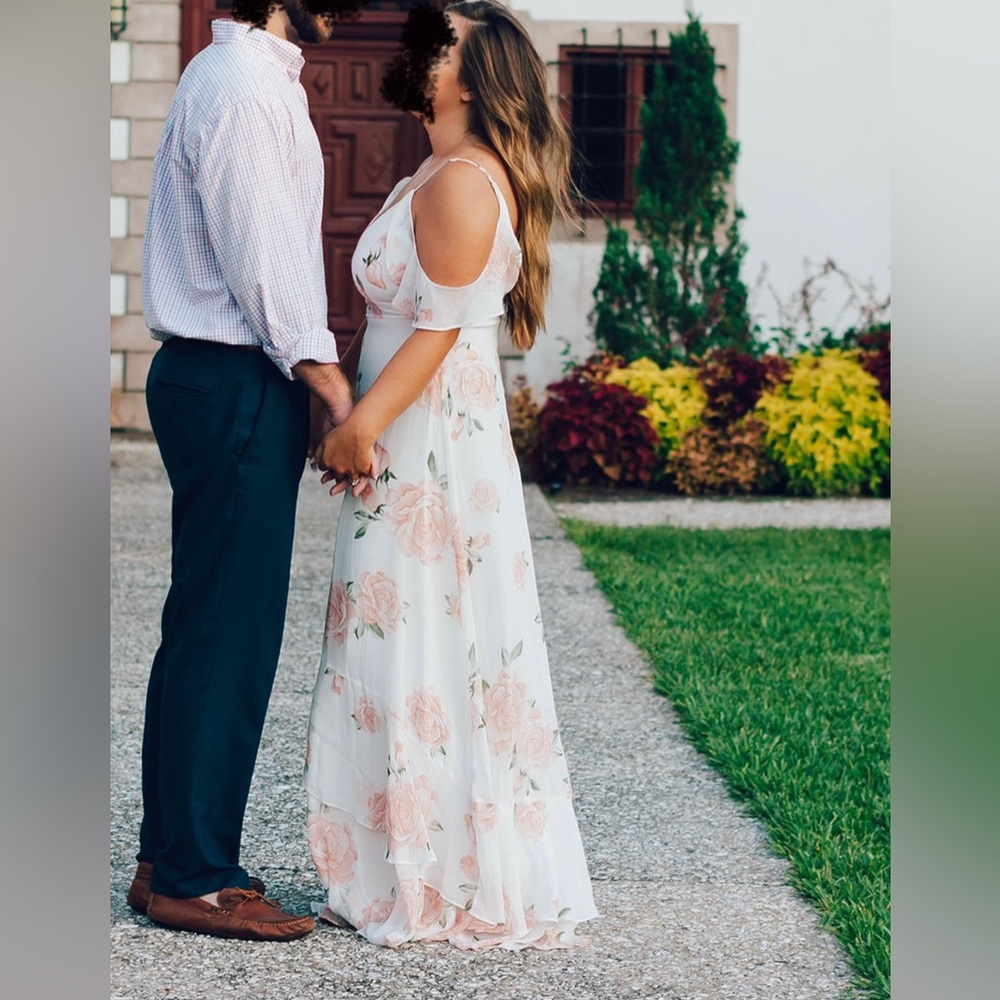 Lulus Ivory and pink floral maxi dress
